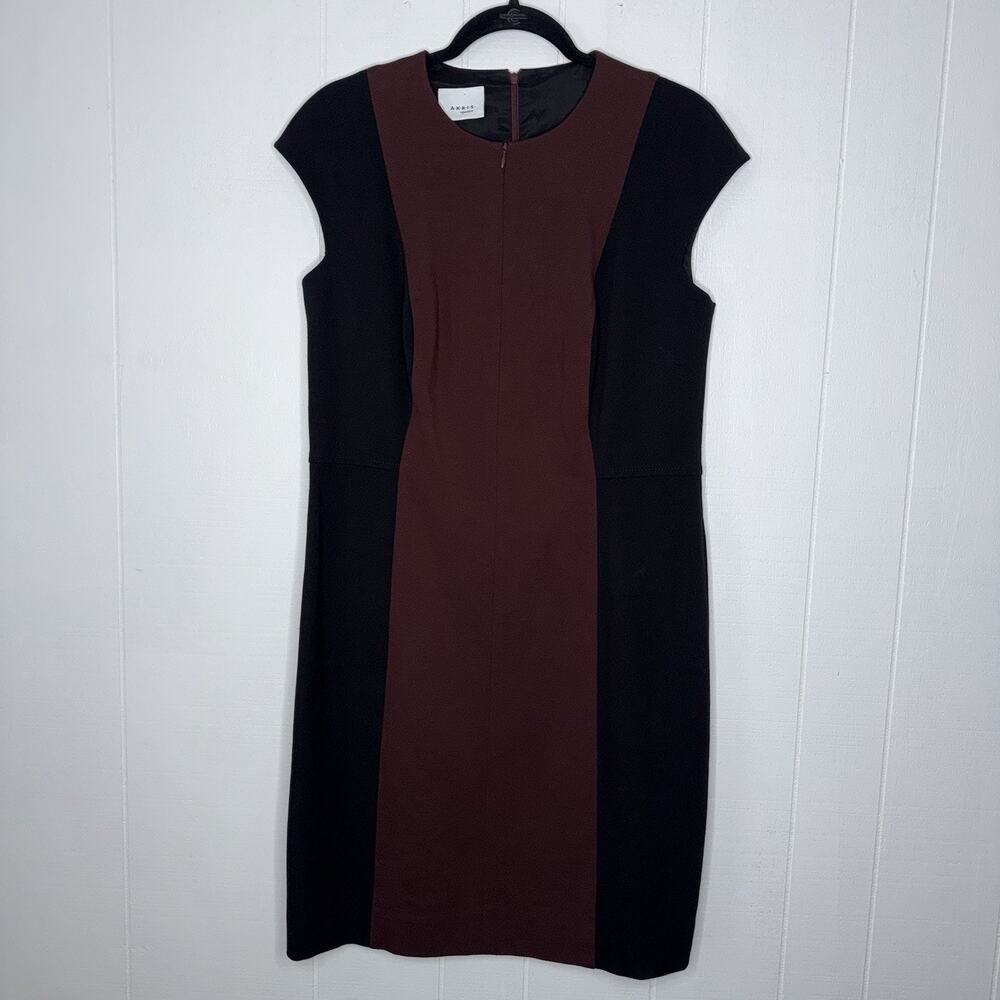 Akris Punto Women’s Colorblock Cap Sleeve Sheath Dress Career Burgundy Black 12